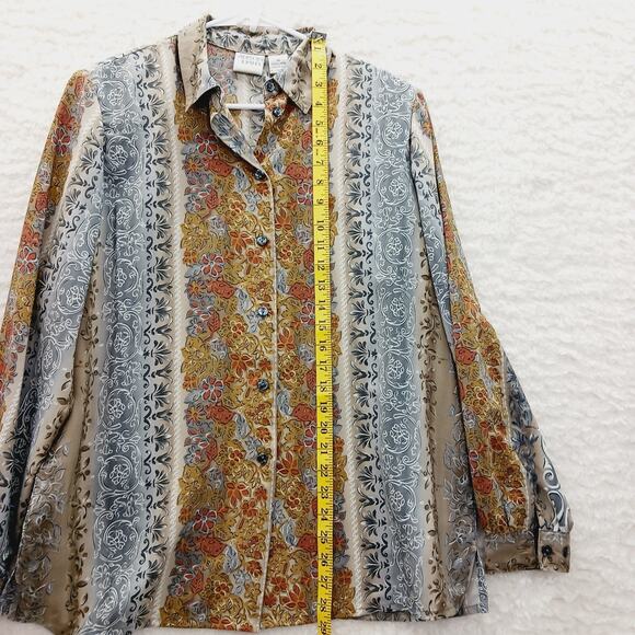 Blouse Sz 14 Floral Gold Gray Business Casual Officewear Secretary Professional - Picture 9 of 16
